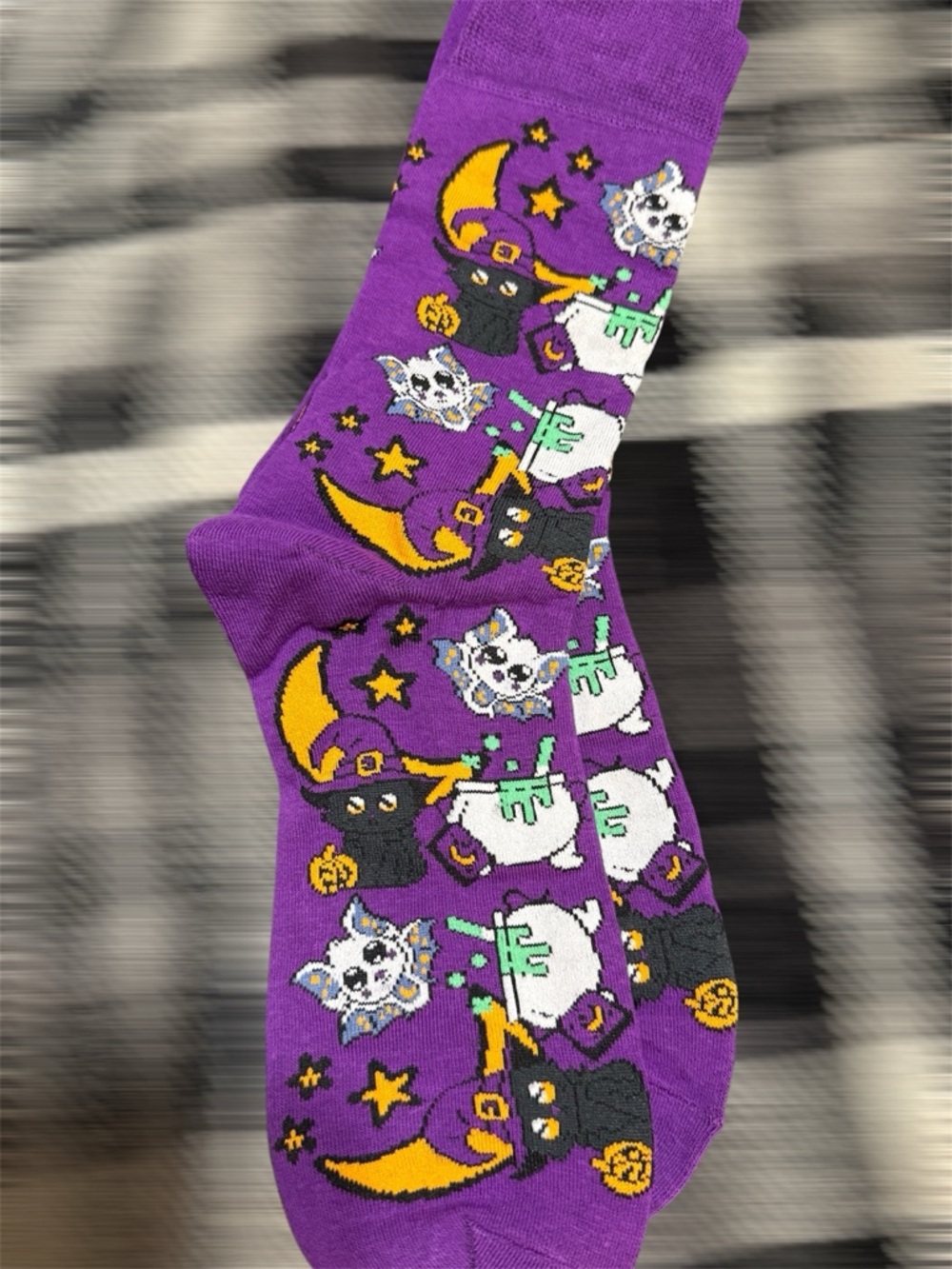Purple Halloween Cat And Bat Socks